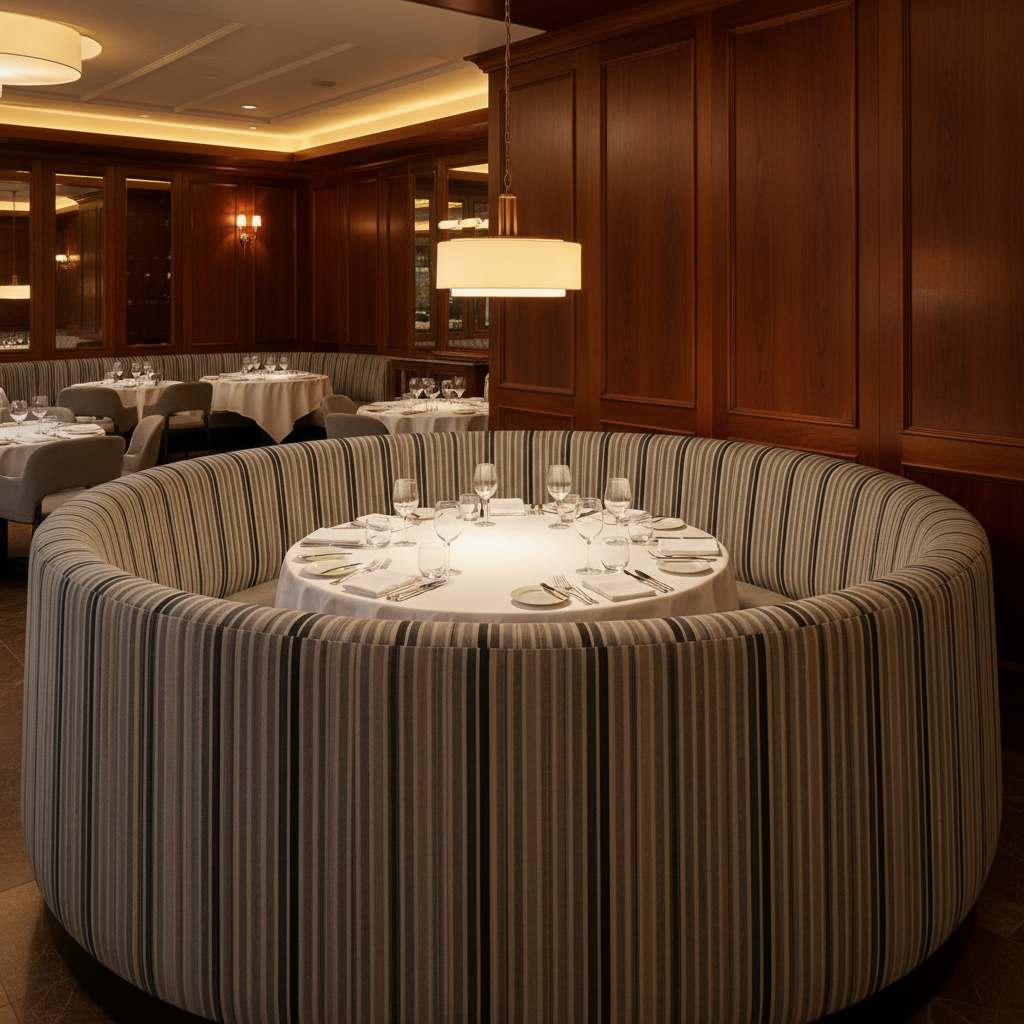 Sugar Mill Stripe - Mist Upholstered Banquette | Architectural Fabrics