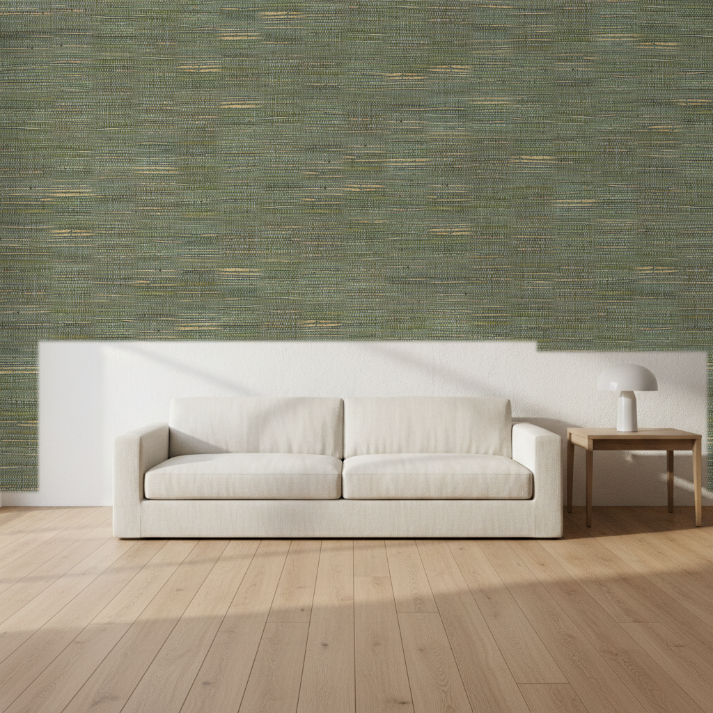 Nantucket Grasscloth Dry Sage Wallcovering | Phillipe Romano room setting