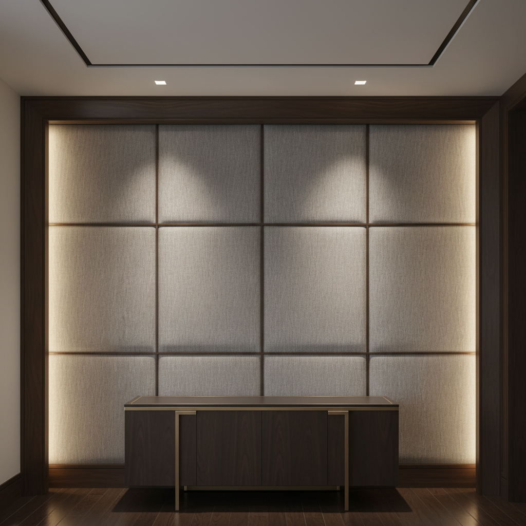 Woven Diagonal Texture Silver Taupe Upholstered Wall Panel | Architectural Fabrics