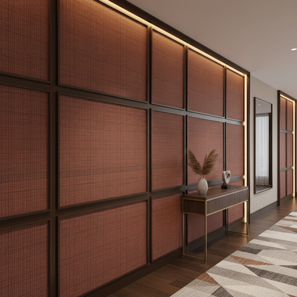 Woven Crosshatch Texture Rustic Sienna Upholstered Wall Panel | Architectural Fabrics