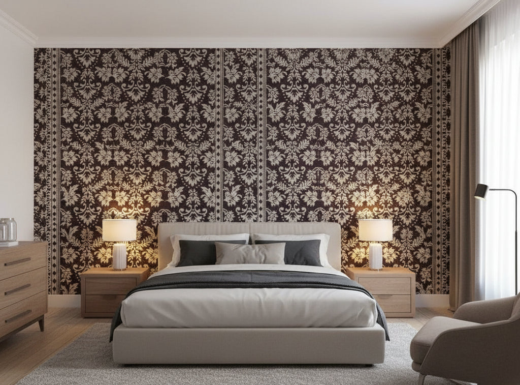 Diama Damask - Brown Gold - bedroom room setting