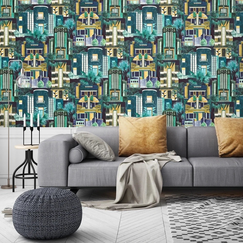 Downtown Deco Indigo Wallpaper | Brand McKenzie