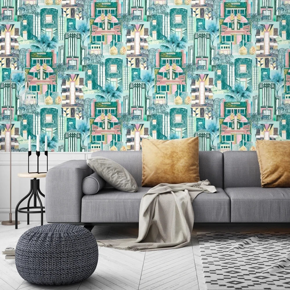 Downtown Deco Miami Mint Wallpaper | Brand McKenzie