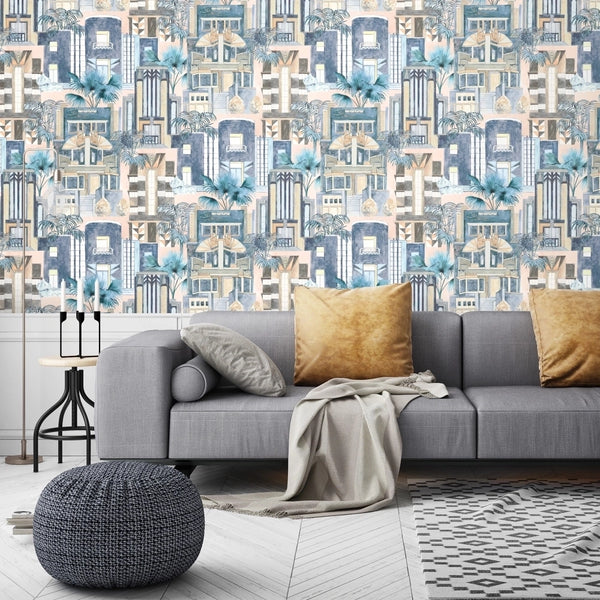 Downtown Deco Pastel Blue Wallcovering | Brand McKenzie