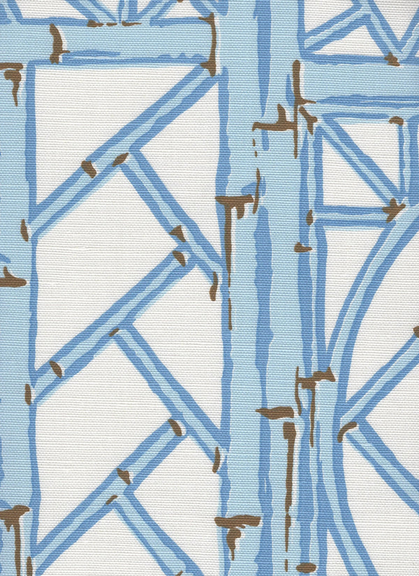 Lyford Trellis Lt Blue French Brown on white 6020 Screen Printed Fabric | China Seas