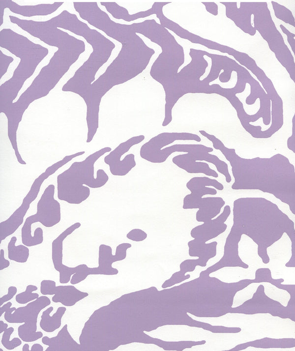 Antionette Lavender_on_white Screen Printed - White Wallcovering | China Seas