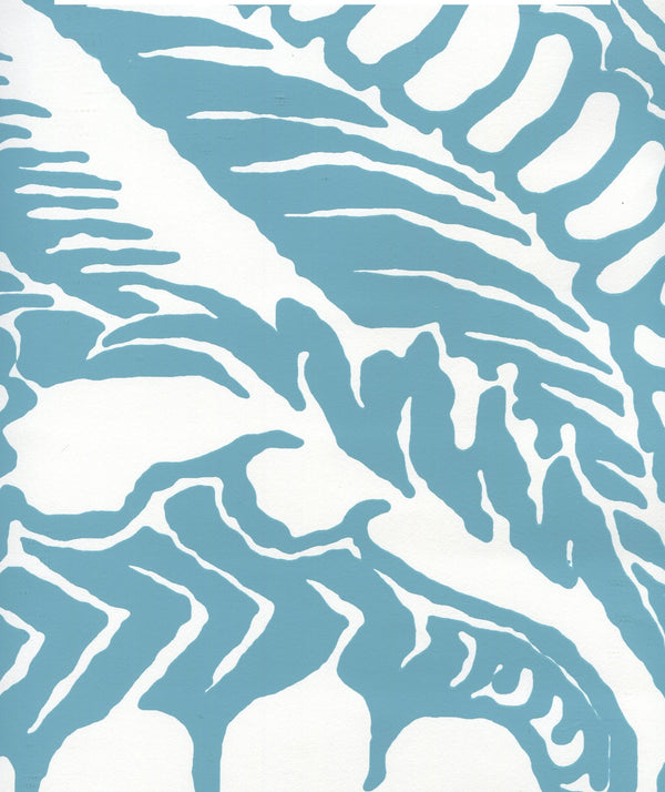 Antionette Turquoise_on_white Screen Printed - White Wallcovering | China Seas