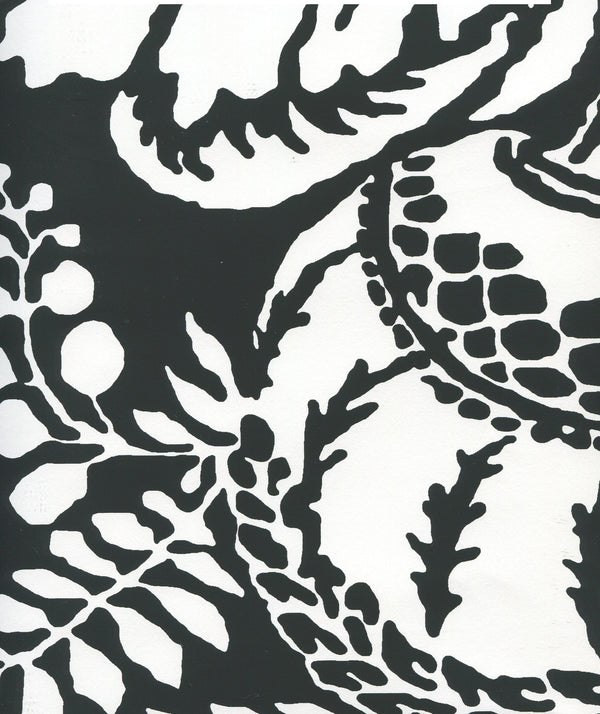 Antionette Black_onwhite Screen Printed - White Wallcovering | China Seas