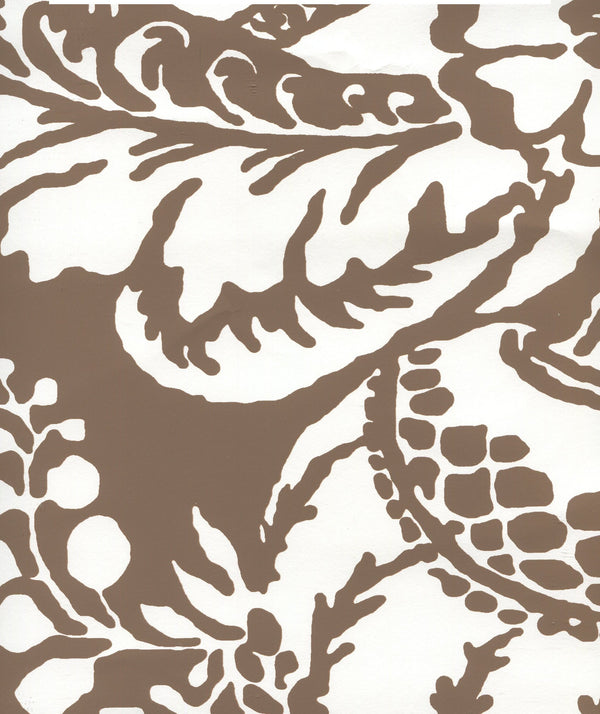 Antionette Cognac_on_white Screen Printed - Off-White Wallcovering | China Seas