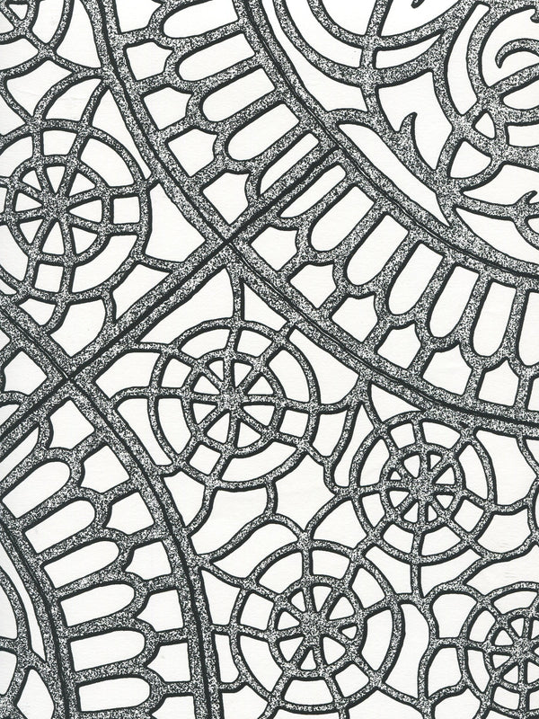 Camelot Black_on_white Screen Printed - Off-White Wallcovering | China Seas