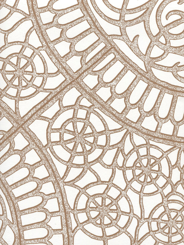 Camelot Cognac_on_white Screen Printed - Off-White Wallcovering | China Seas