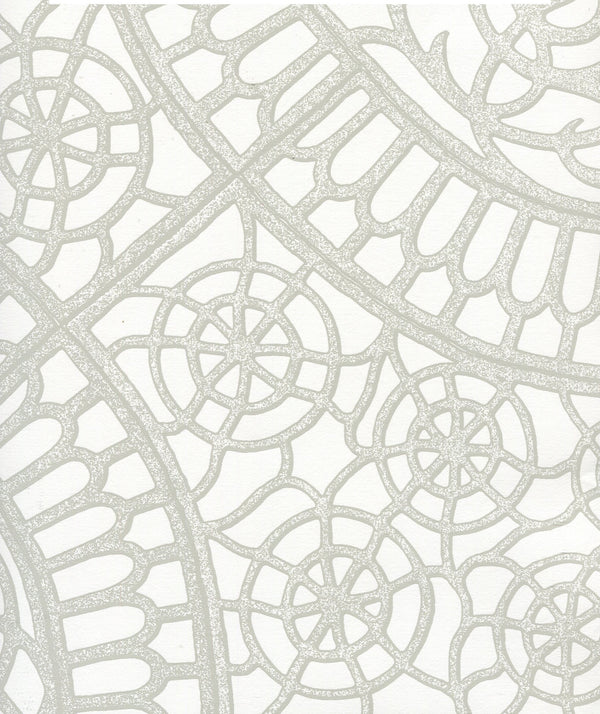 Camelot Gray_on_white Screen Printed - Off-White Wallcovering | China Seas