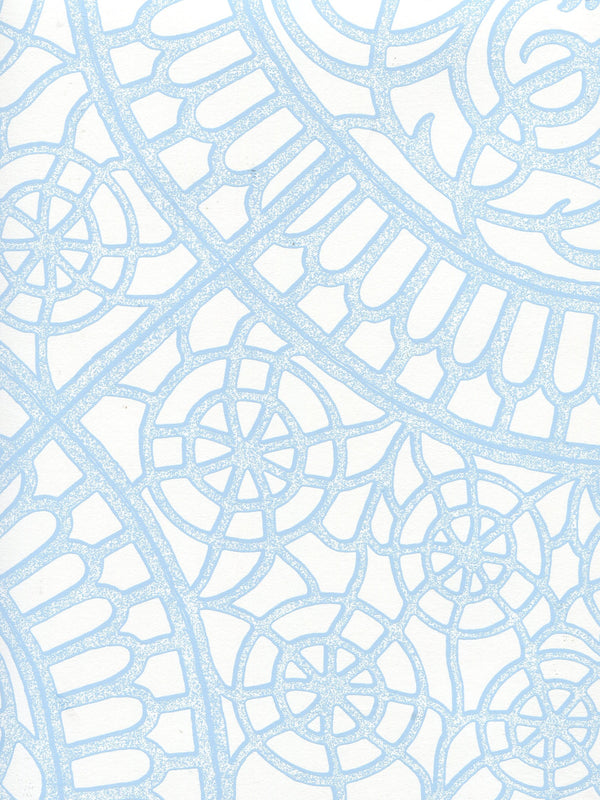 Camelot Light_blue_on_white Screen Printed - Off-White Wallcovering | China Seas