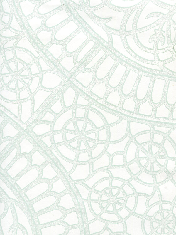 Camelot Pale_green_on_white Screen Printed - Off-White Wallcovering | China Seas