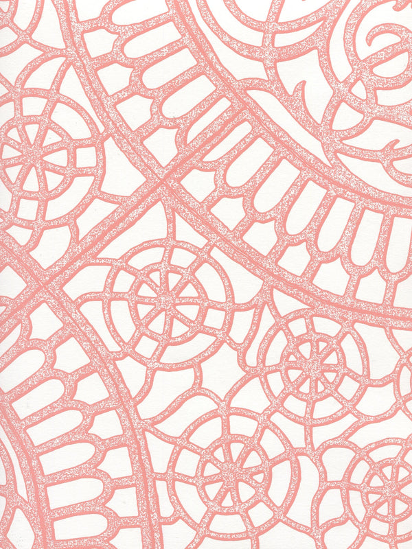Camelot Pink_on_white Screen Printed - Off-White Wallcovering | China Seas