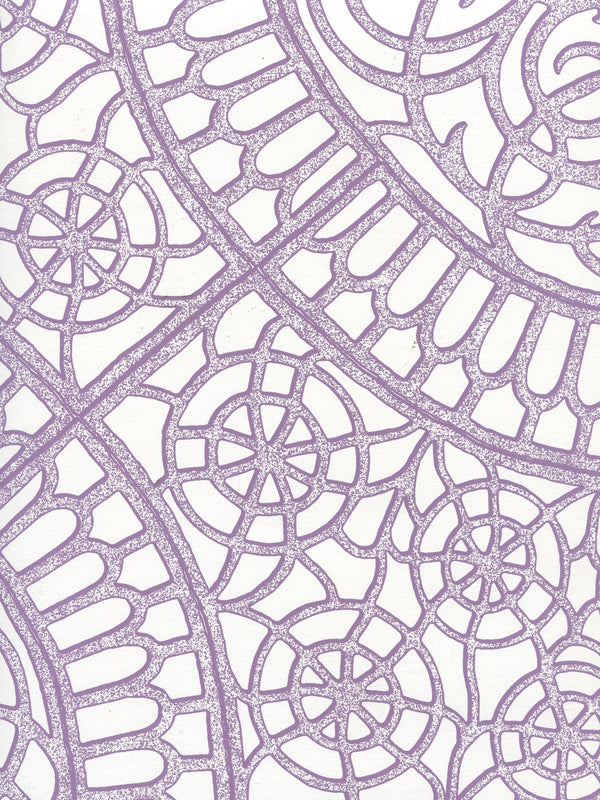 Camelot Purple_on_white Screen Printed - Off-White Wallcovering | China Seas