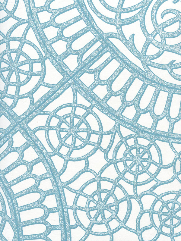 Camelot Turquoise_on_white Screen Printed - Off-White Wallcovering | China Seas