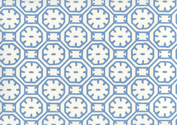 Ceylon Batik Medium Blue on Almost White Screen Printed | China Seas