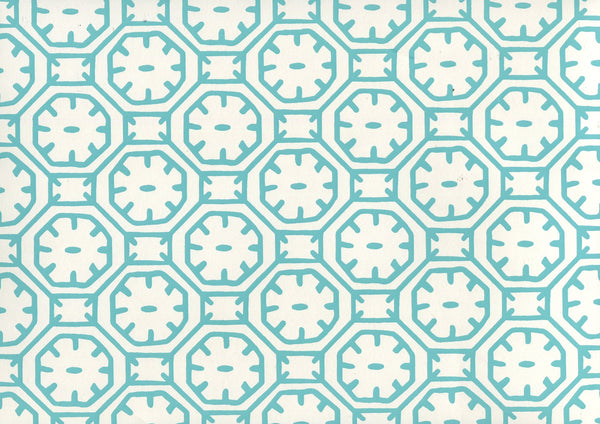 Ceylon Batik Turquoise on Almost White Screen Printed | China Seas