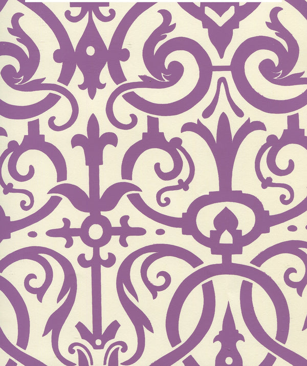 Charleston_II Purple_on_Off_White Screen Printed | China Seas