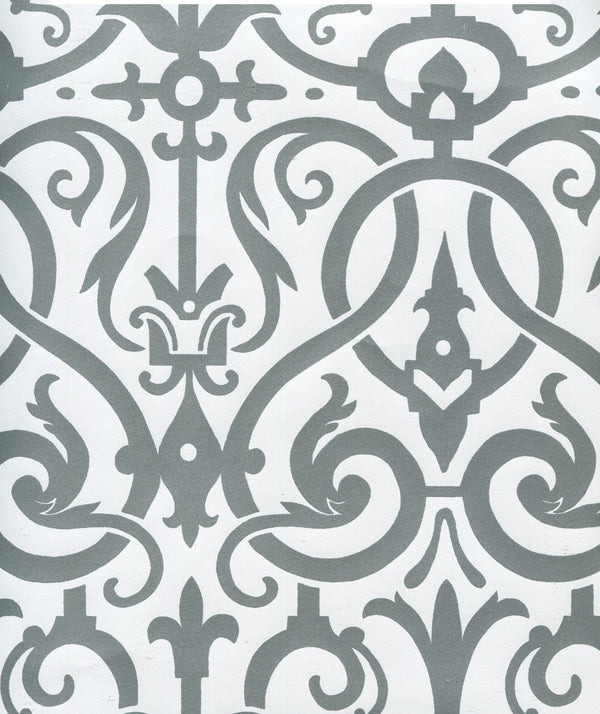 Charleston_II Silver_Metallic_on_White Screen Printed | China Seas