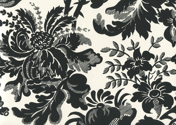 Des Gardes Black on Off White Screen Printed - Off-White Wallcovering | China Seas