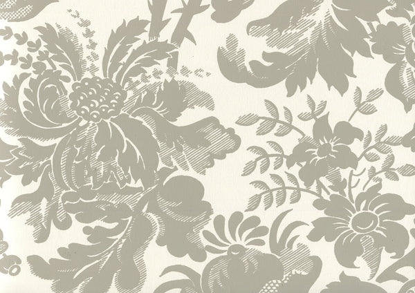 Des Gardes Gray on Off White Screen Printed - Off-White Wallcovering | China Seas