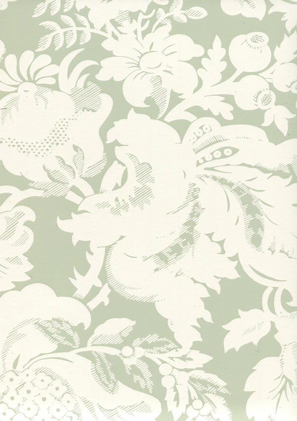 Des Gardes Reverse Soft French Green on Off White Screen Printed | China Seas