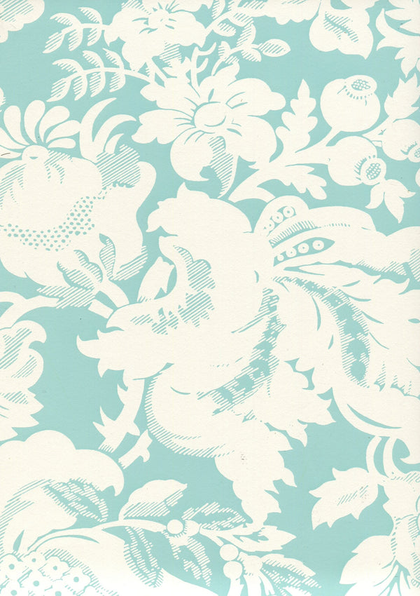 Des Gardes Reverse Turquoise on Off White Screen Printed | China Seas