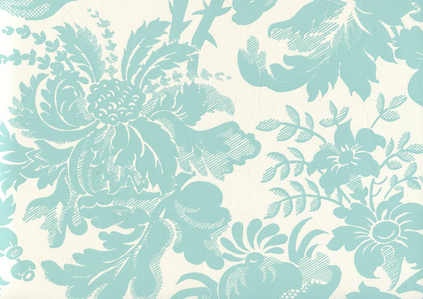 Des Gardes Turquoise on Off White Screen Printed | China Seas