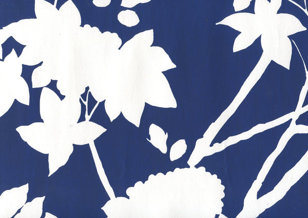 Happy Garden Background Navy on White Screen Printed | China Seas
