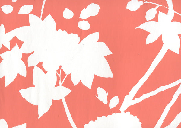 Happy Garden Background Rust Orange on White Screen Printed | China Seas