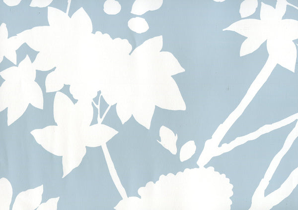 Happy Garden Background Windsor Blue on White Screen Printed | China Seas