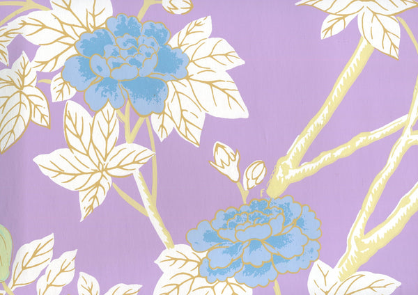 Happy Garden Lavender on White Screen Printed - Lavender Wallcovering | China Seas
