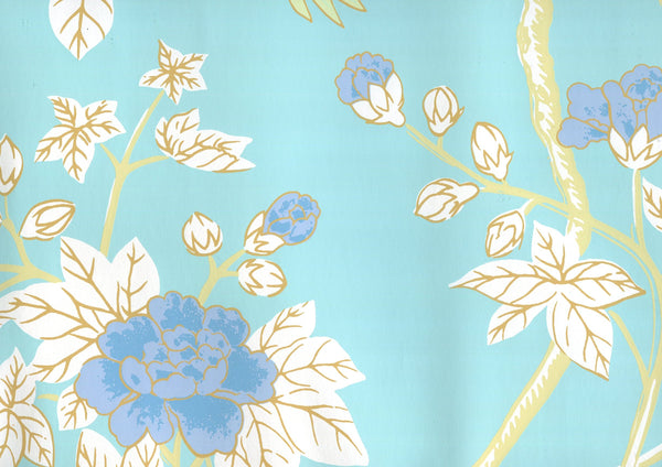 Happy Garden Turquoise on White Screen Printed | China Seas