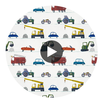 Just Keep Trucking Tomato/Marine/Gecko | Harlequin UK Circular Swatch | Harlequin