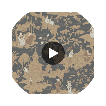 Chinese Toile - Charcoal  By Cole & Son | Cole & Son Archive Anthology |Chinoiserie Global Wallcovering Print Circular Swatch | DW