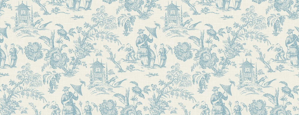 Fentucci Chinoiserie Linen Fabric - Country Toile - Bleu Bisque