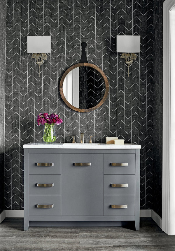 Cordoza Weave Charcoal - Charcoal Gray Wallcovering | Thibaut