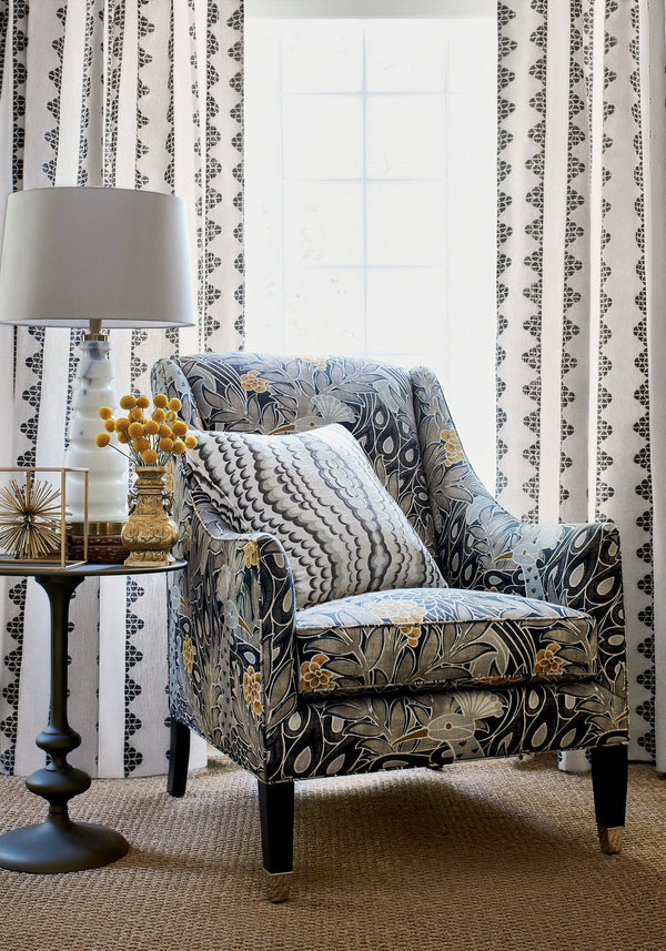 Desmond Black And Charcoal Printed Fabric | Thibaut