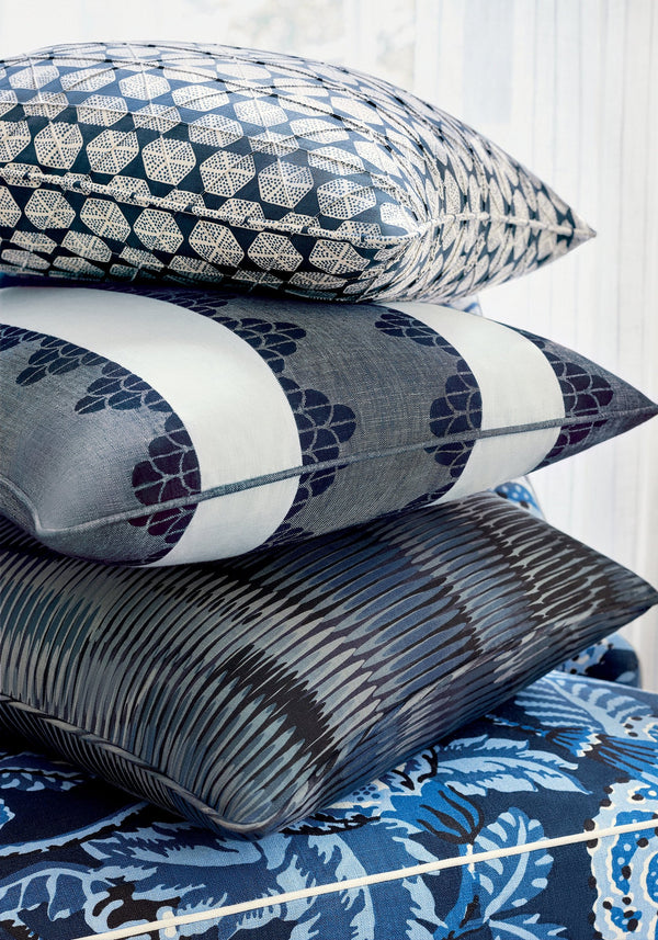 Dhara Stripe Navy Printed Fabric | Thibaut
