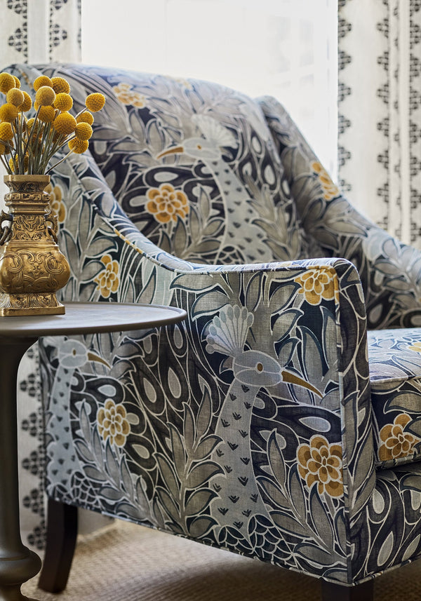 Dhara Stripe Beige And Black Printed Fabric | Thibaut