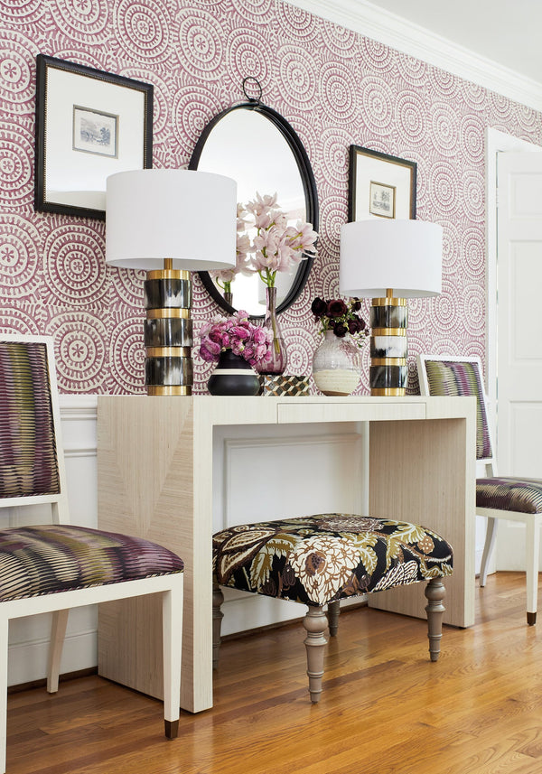 Mitford Black And Plum Printed Fabric | Thibaut