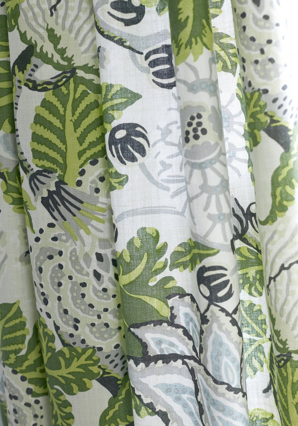 Mitford Green And White Printed Fabric | Thibaut