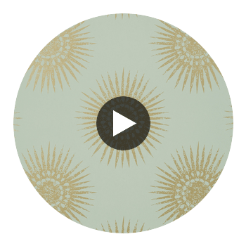 Bahia Metallic Gold on Metallic Gold on Aqua | Thibaut Wallcoverings Circular Swatch | Thibaut