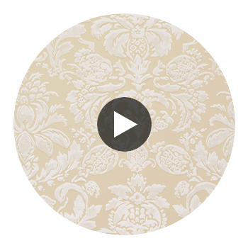 Lyndon Damask White on Beige | Thibaut Wallcoverings Circular Swatch | Thibaut