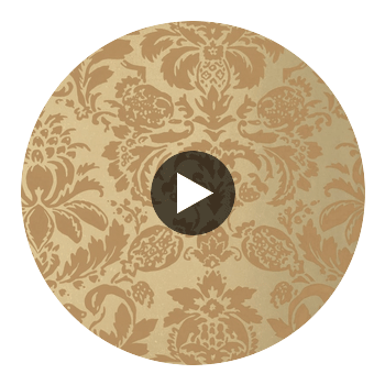 Lyndon Damask Tobacco on Metallic Gold | Thibaut Wallcoverings Circular Swatch | Thibaut