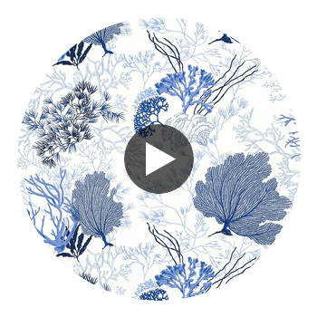 Bimini Ikat Blue on White | Thibaut Wallcoverings Circular Swatch | Thibaut