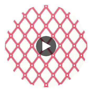 Ingrid Black on Raspberry on White | Thibaut Wallcoverings Circular Swatch | Thibaut