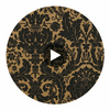 Damask Resource 3 Black on Metallic Gold | Thibaut Wallcoverings Circular Swatch | Thibaut